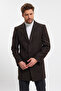 Men's Dark Brown Jacket Collar Standard Fit Stamp Coat - 4