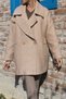 Camel Cream Color Fish Back Patterned Oversize Standard Size Lined Short Coat