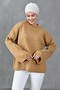 Wide Sleeve Off Shoulder Crew Neck Long Sleeve Camel Oversize Knitwear Hijab Sweater 4091 - 4