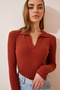 Corded Polo Neck Knitted Blouse - Tile Lgt0008