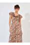 Animal Print Ruffle Detail A-Line Maxi Dress - 5