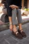 Peter Women's Brown Suede Buckle Loafer Shoes - 5