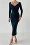 Women's Double Breasted Collar Midi Length Green Dress - 2