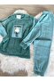 Green Rabbit Patterned Fleece Pajama Set - 7