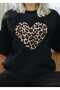 Leopard Pattern Heart Printed Crew Neck Oversize Sweatshirt - 2