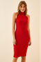 Stand Collar Ribbed Lycra Knitted Dress Red Lgt0018 - 2