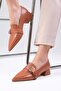 Carola Tan Color Pointed Toe Women's Low Heel Shoes - 5