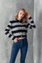 Women's Striped Knitwear Crop Cardigan with Silver Buttons