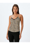 Leopard Strappy Pajama Top with V-Neck Lace Detail - 3