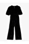 Velvet Jumpsuit with Balloon Sleeves, Flared Leg, and Belted Waist - 2