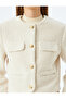 Collarless Crop Plush Blazer Jacket with Flap Pocket Detail - 5