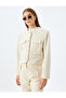 Collarless Crop Plush Blazer Jacket with Flap Pocket Detail - 3