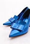 Women's Ribbon Patterned Heeled Shoes Blue Metallic 261035910 - 4