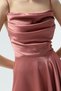 Women's Salmon Flounce Slit Satin Midi Length Evening Dress & Graduation Dress - 3