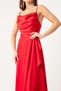 Women's Red Flounce Slit Satin Midi Length Evening Dress & Graduation Dress - 4