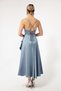 Women's Baby Blue Flounce Slit Satin Midi Length Evening Dress & Graduation Dress - 5