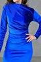 Flexible Velvet Fabric Gather Detailed Wide Collar Long Sleeve Midi Length Cobalt Blue Velvet Dress 3660 - 2