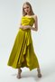 Women's Pistachio Green Flounce Slit Satin Midi Length Evening Dress & Graduation Dress - 3
