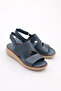 Blue Genuine Leather Denim - Hole Patterned Ankle Strap Sandals 4343243 - 2