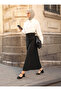 Pencil Skirt with Hidden Slit Detail on the Front and Pockets - Black - Refka