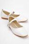 Women's Belted Stoned Blunt Toe Ballerinas White Skin