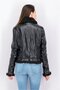Women Faux Spillout Biker Jacket, Black - 4