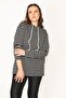 Women's Large Size Black Raised Fabric Hooded Sweatshirt 65n32459 - 4