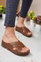Erika Women's Daily Straw Patterned Anti-Sweat Anatomical Orthopedic Sole Mother's Outdoor Home Slippers Tan - 3