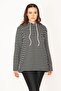 Women's Large Size Black Raised Fabric Hooded Sweatshirt 65n32459