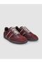 100% Genuine Leather Burgundy Suede Lace-Up Women's Sneakers - 2