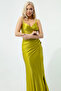Women's Pistachio Green Backless Slit Long Evening Dress - 2