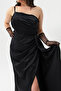 Women's Black One-Shoulder Plus Size Satin Evening Dress & Graduation Dress - 4