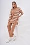Women's Stone Half Fisherman Double Color Transverse Striped Women's Knitwear Suit
