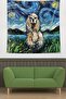 Van Gogh Cute Dog in Starry Nights Stain Resistant Fabric Wall Cloth Wall Carpet Tapestry