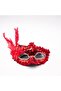Red Sequined Sequin Red Color Party Mask with Side Feathers 18X22 cm (5224) - 3