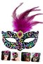 Black Velvet with Colorful Sequins and Pink Feathers and Pink Stones Party Mask 19X21 cm (4940