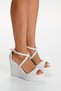 Women's White High Wedge Heeled Sole Pearl Wedding Dress Evening Dress Shoes - 3