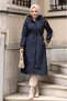 Women's Waterproof Coat with Ribbed Sleeves and Fur Inside and Removable Hood
