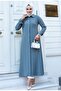 Long Ferace Tunic with Buckle Detail on the Front and Hidden Buttons - 4