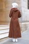 Hooded Full-Length Long Trench Coat with Ankle and Inner Stripes - 7