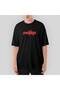 Manga Red Text Oversize Black T-Shirt