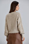 Women's Balloon Sleeve Knitted Patterned Crop Knitwear Stone Cardigan - 7