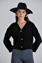 Women's Balloon Sleeve Knitted Patterned Crop Knitwear Black Cardigan - 2