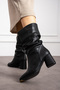Black Skin Gusseted Comfortable Stylish Heeled Women's Boots with Drawstring Detail - 4