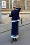Navy Blue Kaia Stripe Detailed Crew Neck Sweater-Skirt Women's Knitwear Bottom-Top Set - 4