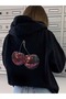 Women's sweatshirt cherry print hoodies 3-thread compact fabric (cotton interior)