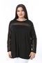 Women's Plus Size Black Jewelled and Tulle Detailed Long Sleeve Blouse 65N38362 - 2
