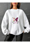 White Printed Sweatshirt, Large Size - 3