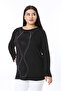 Women's Plus Size Black Stone Detailed Crew Neck Long Sleeve Blouse 65N38365 - 3
