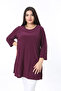 Women's Plus Size Plum Bicycle Collar Side Slit Capri Sleeve Tunic 65N38352 - 3